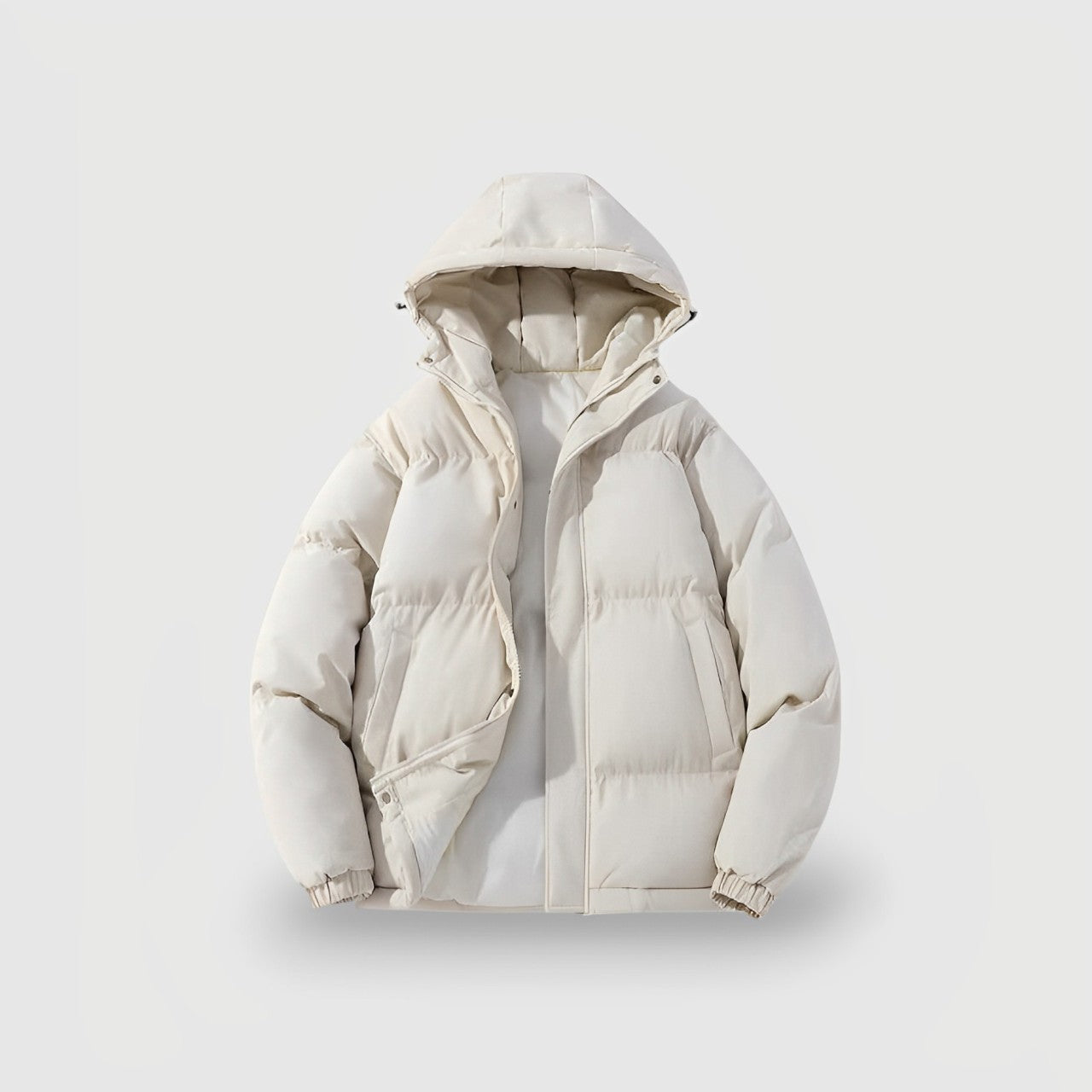 Women's black hooded puffer jacket with superior insulation and sleek silhouette for cold weather