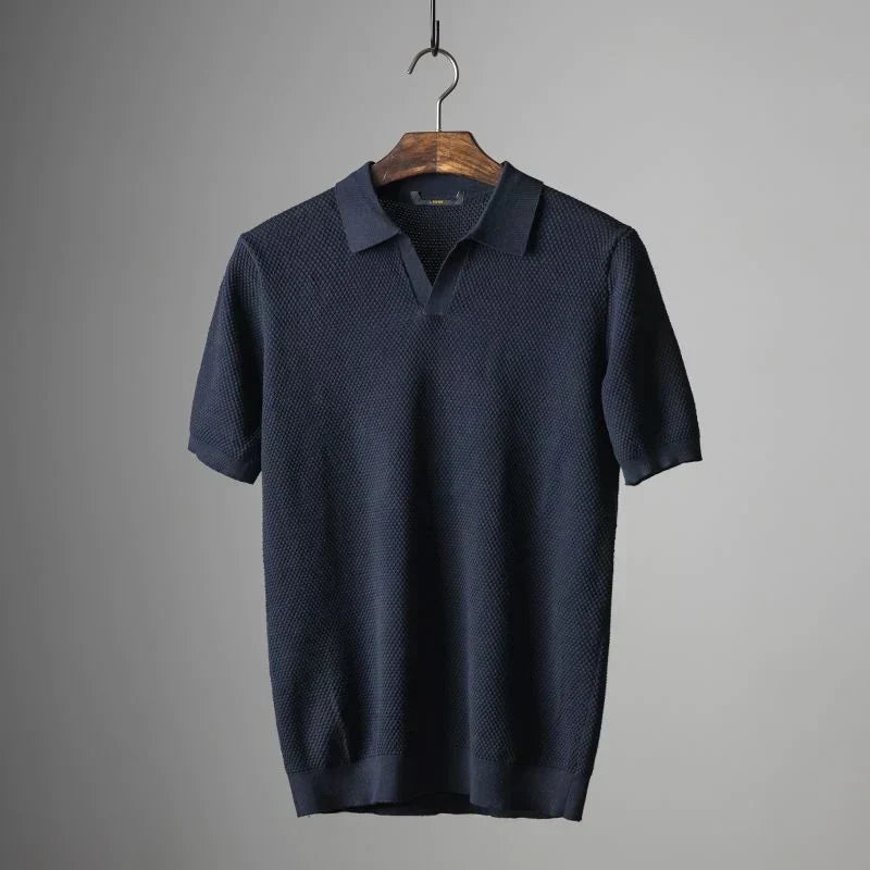 Men's white comfort fit polo shirt with classic collar, versatile for casual and business wear