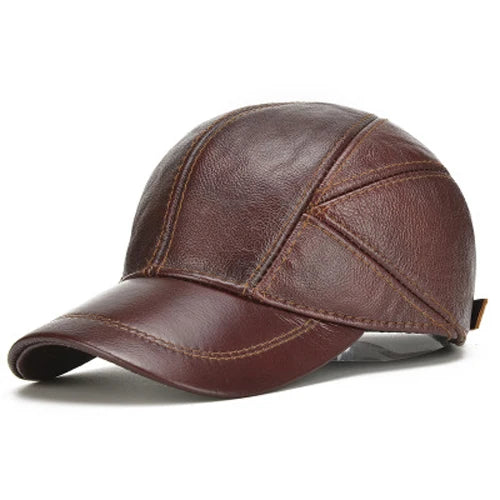 Black faux leather structured baseball cap paneled design curved brim adjustable strap men