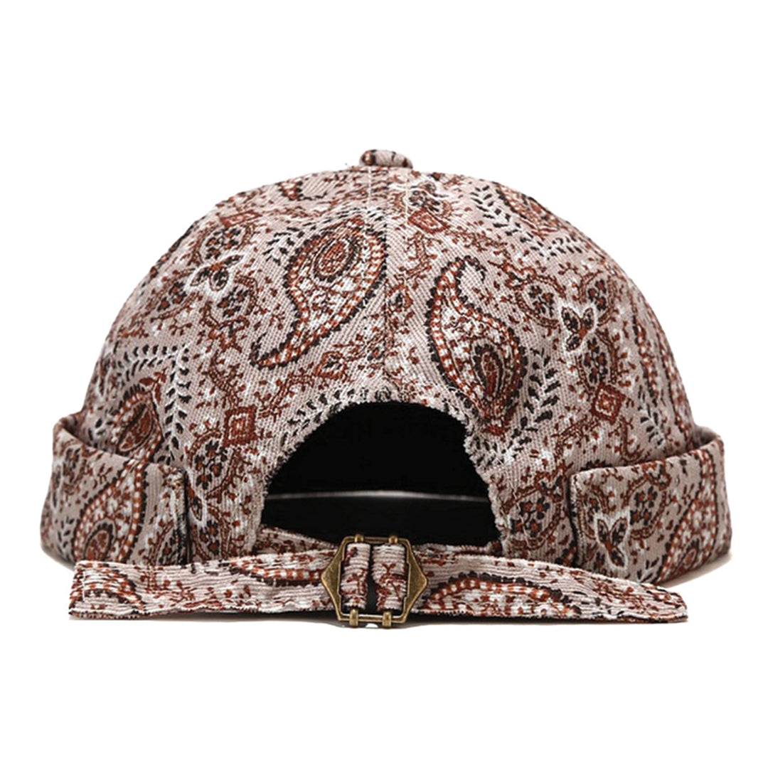 Paisley cotton twill brimless docker cap unisex adjustable vintage-style hat with all-over print