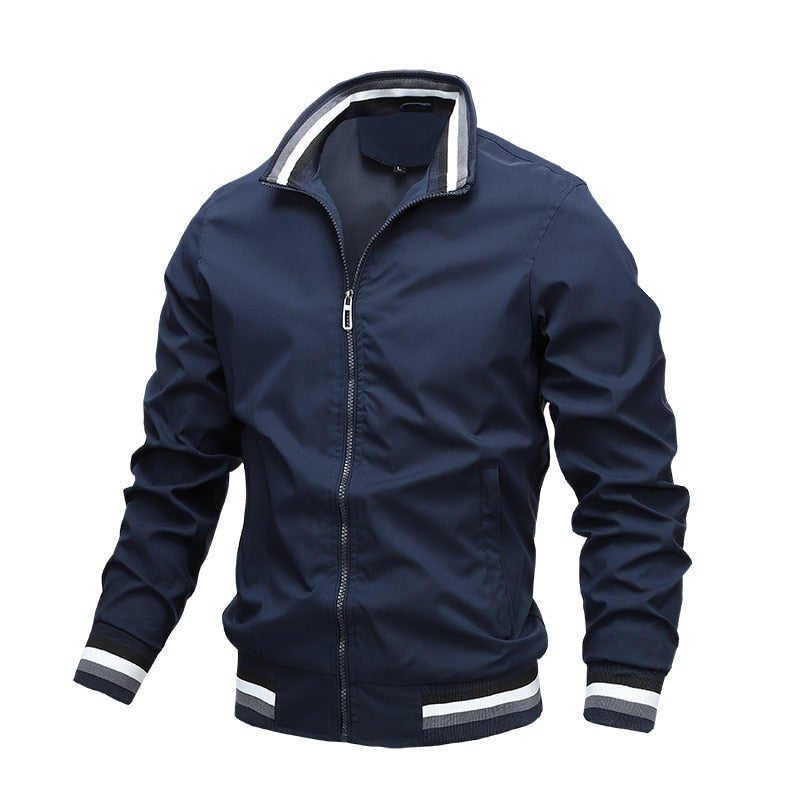 Men's lightweight zipper bomber jacket in modern silhouette with ribbed trim for everyday casual style