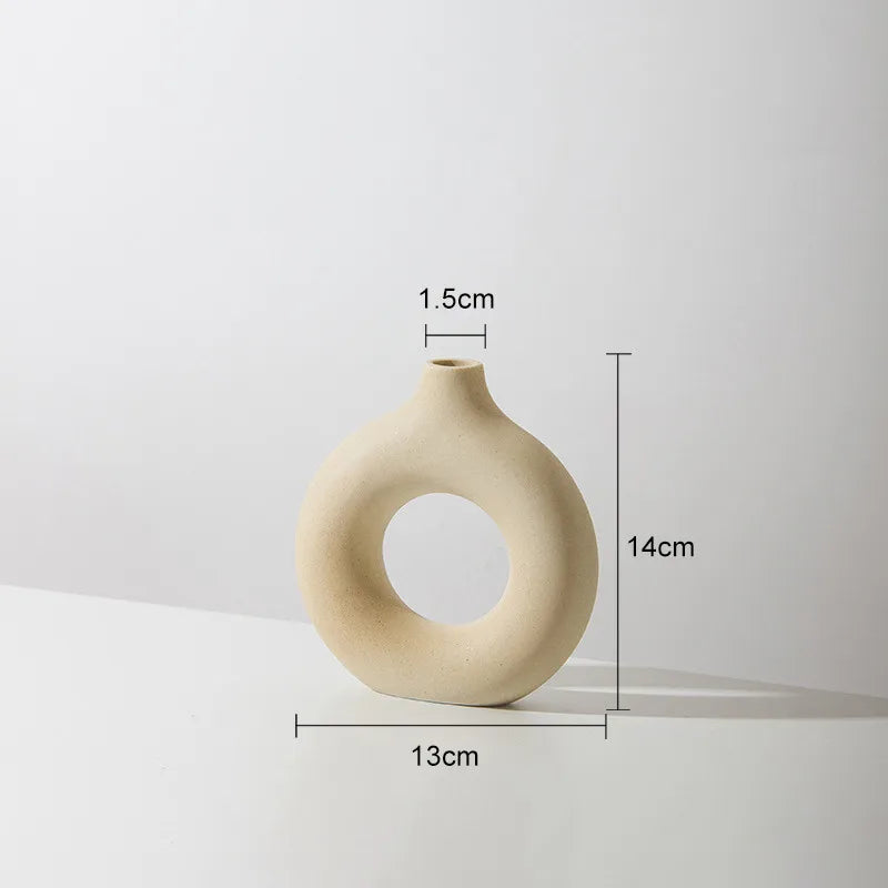 Hadran circular ceramic vase minimalist Nordic design smooth finish modern table accent