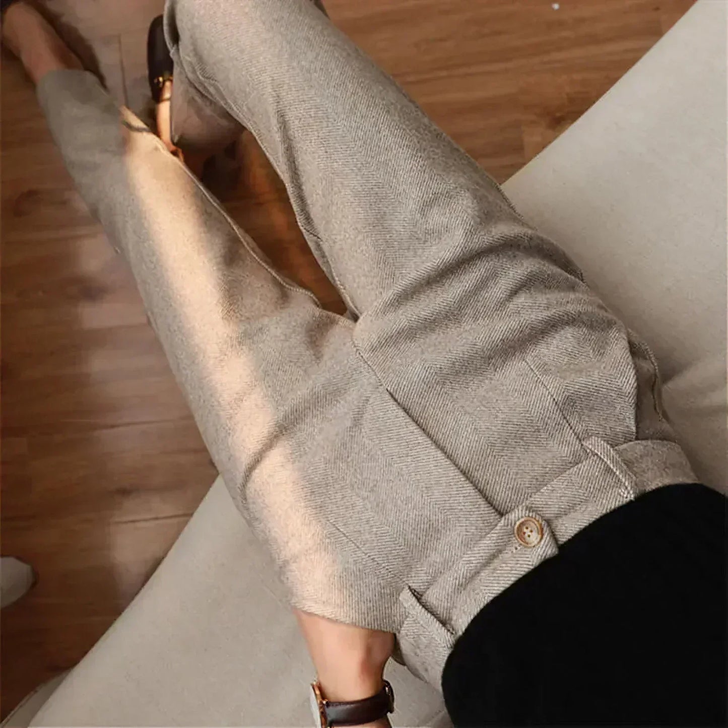 Charcoal wool dress trousers tailored fit classic cut premium fabric for business formal occasions
