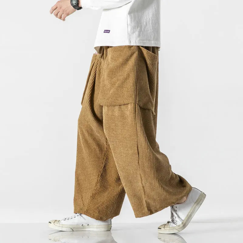 Corian unisex corduroy sweatpants wide straight leg retro 90s style with adjustable drawstring waistband