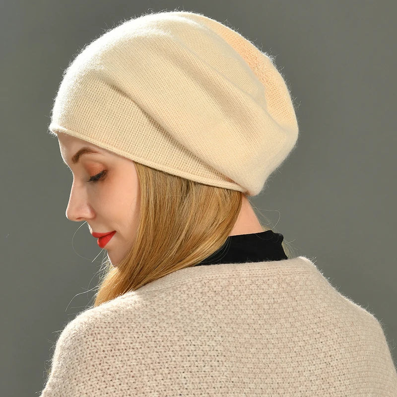 Women's wool-blend slouchy beanie soft knit hat relaxed fit clean finish cozy everyday style