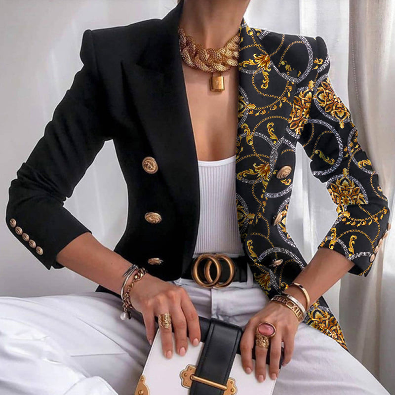 Women's contrast panel work blazer tailored fit black patterned professional office sophisticated style