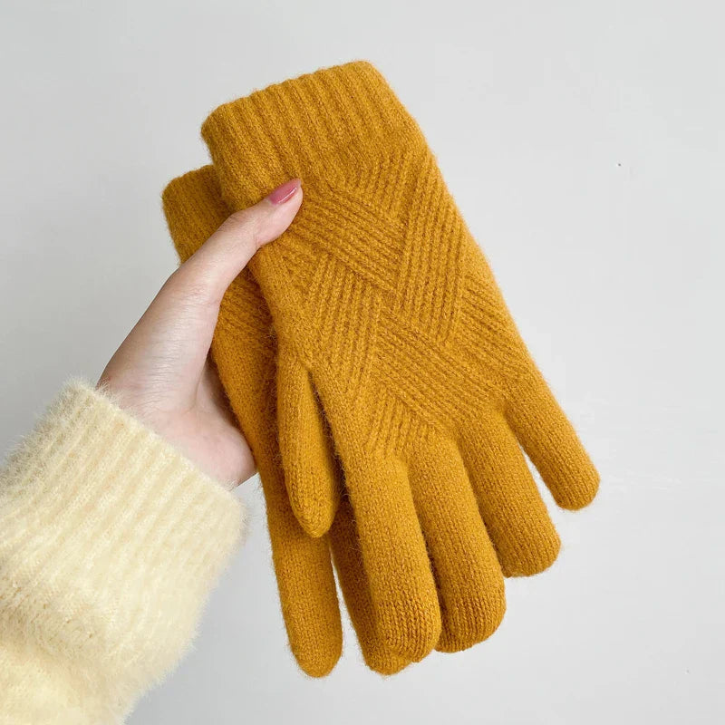 Unisex diamond knit cashmere blend gloves touchscreen fingertips double layer ultra soft winter warmth