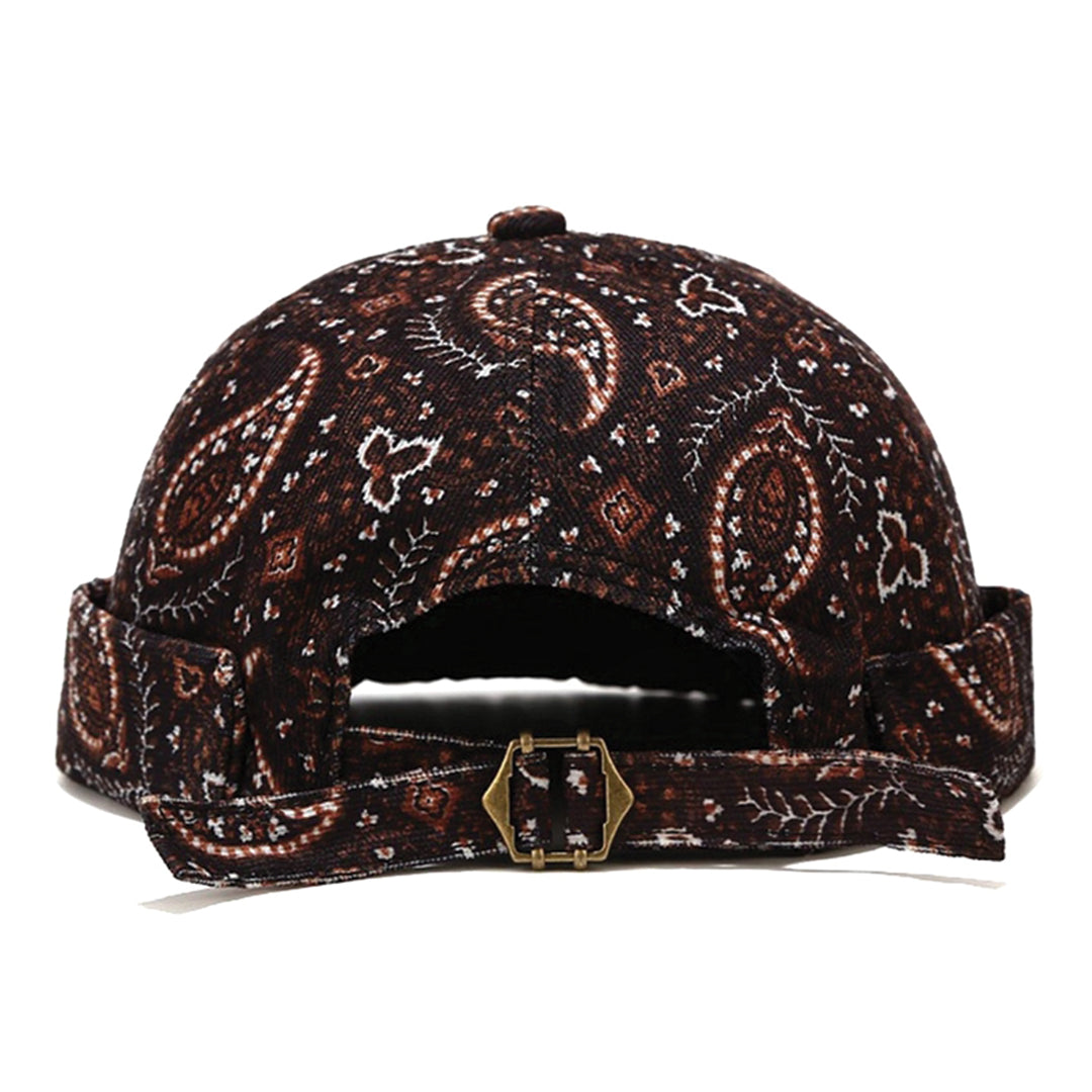 Paisley cotton twill brimless docker cap unisex adjustable vintage-style hat with all-over print