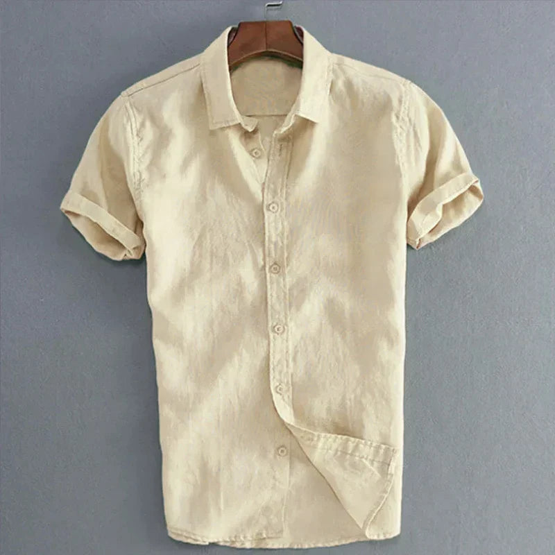 Klinst men casual short-sleeve lapel shirt breathable soft fabric retro style vacation wear