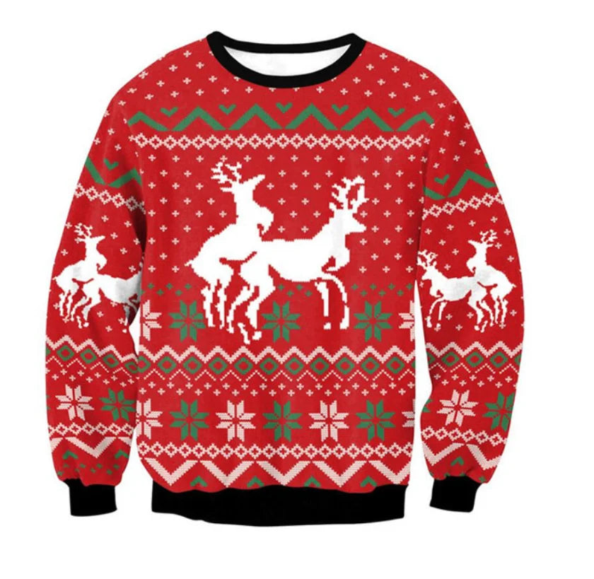 Men's red cozy knit Christmas sweater with humorous Jesus Birthday festive graphic design