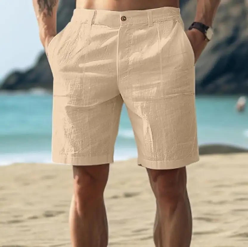 Men's relaxed linen summer shorts lightweight breathable casual fit with drawstring waistband