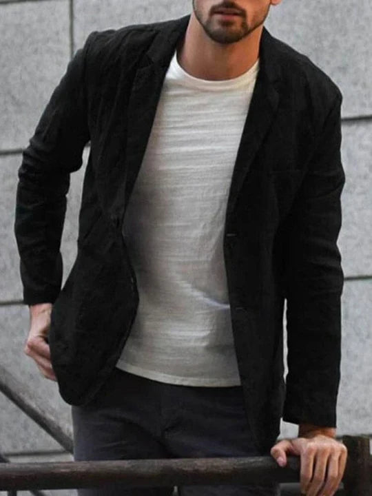 Men's casual chic linen jacket, lightweight modern cut with clean contemporary styling for spring