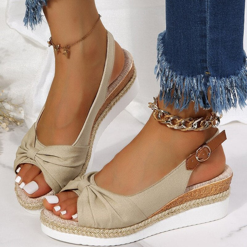 Blush espadrille sandals with knotted front detail and adjustable slingback for women