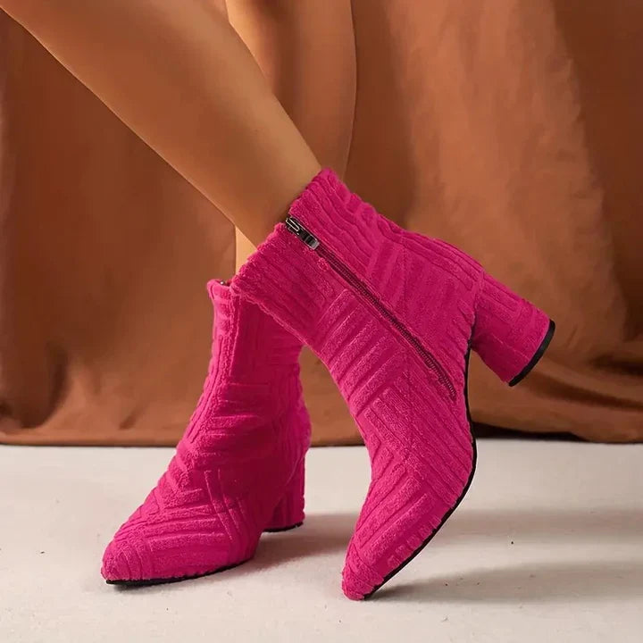 Women's knitted ankle boots chunky heel cozy textured upper winter casual style