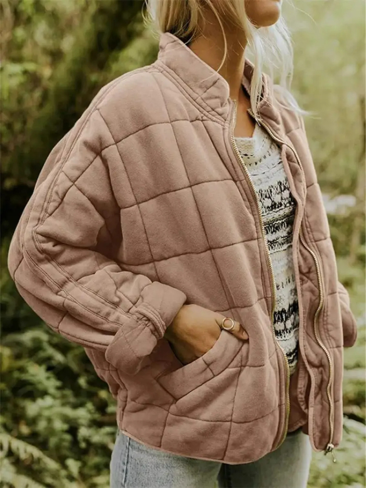 Women's oversized transition jacket thickened warm casual sporty navy blue relaxed silhouette
