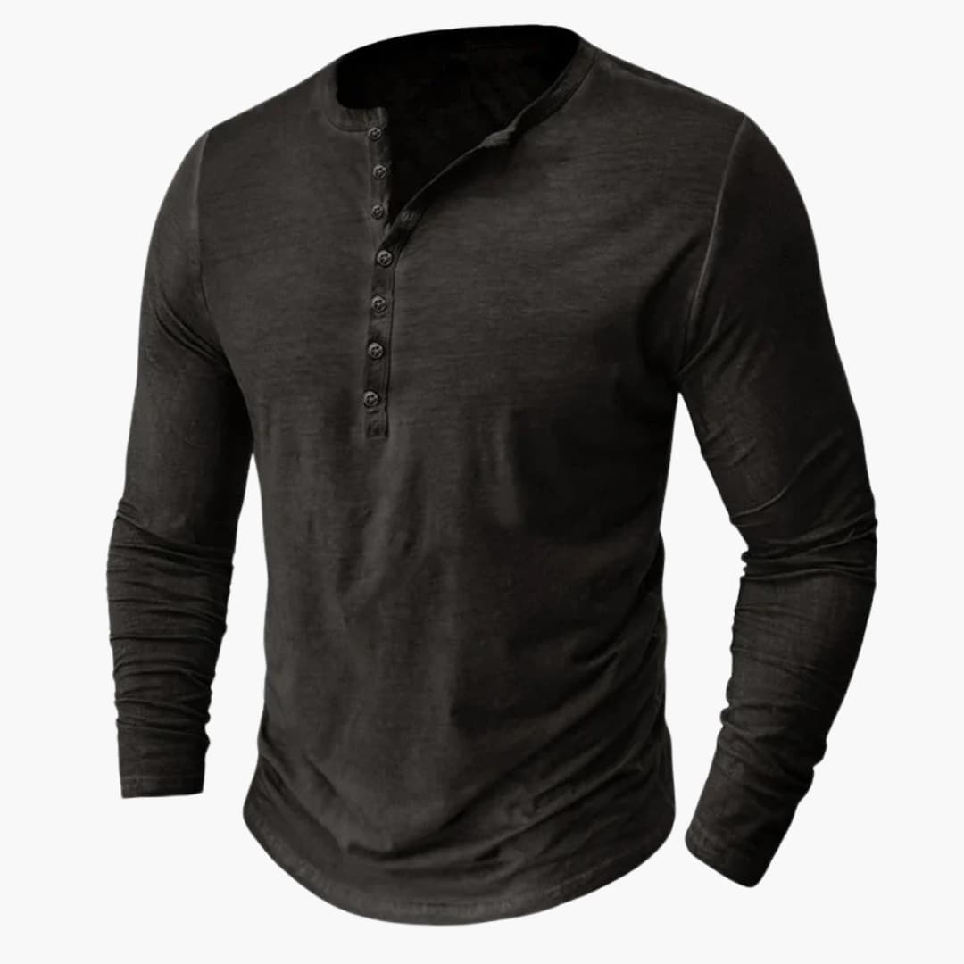 Men's casual Henley shirt comfort fit long sleeve with front button placket for everyday wear