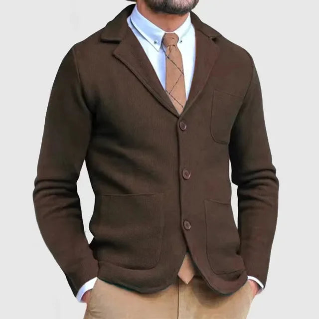 Men's navy knit blazer tailored fit soft breathable fabric smart casual professional style