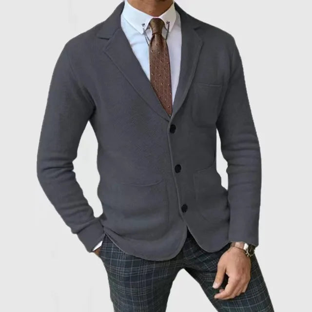 Men's navy knit blazer tailored fit soft breathable fabric smart casual professional style