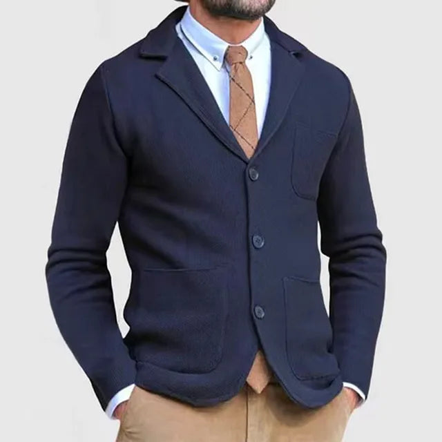 Men's navy knit blazer tailored fit soft breathable fabric smart casual professional style
