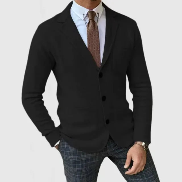 Men's navy knit blazer tailored fit soft breathable fabric smart casual professional style