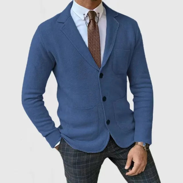 Men's tailored knit blazer smart casual slim fit breathable soft fabric modern professional style