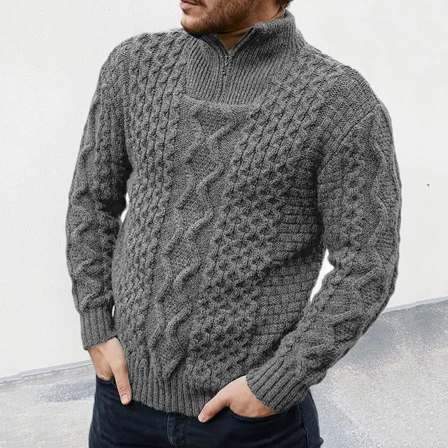 Men's cable knit half-zip pullover sweater regular fit warm timeless style fall winter
