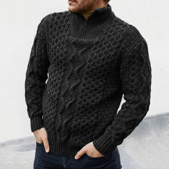 Men's cable knit half-zip pullover sweater regular fit warm soft timeless fall winter style