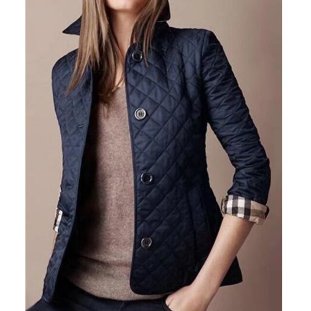 Women's slim-fit quilted cotton jacket with diamond pattern and classic button closure