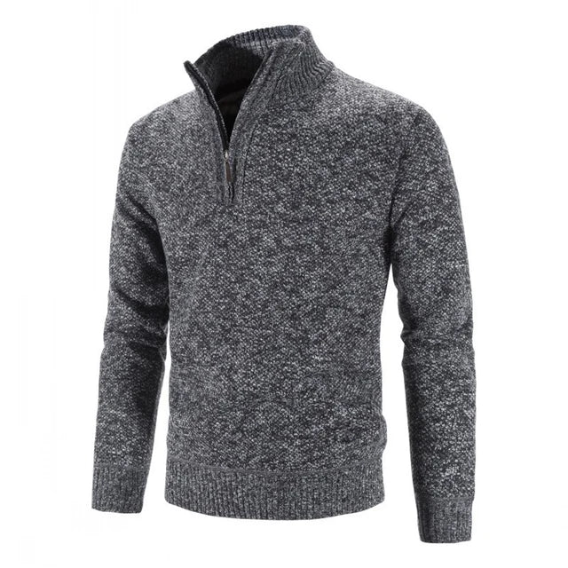 Unisex beige half-zip premium knit sweater with sleek zipper detail for everyday cold-weather style