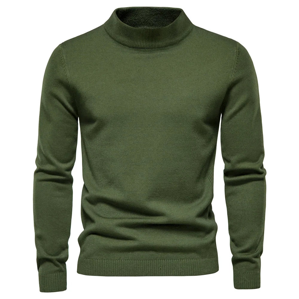 Men's classic beige turtleneck sweater slim-fit all-season knit elegant wardrobe essential