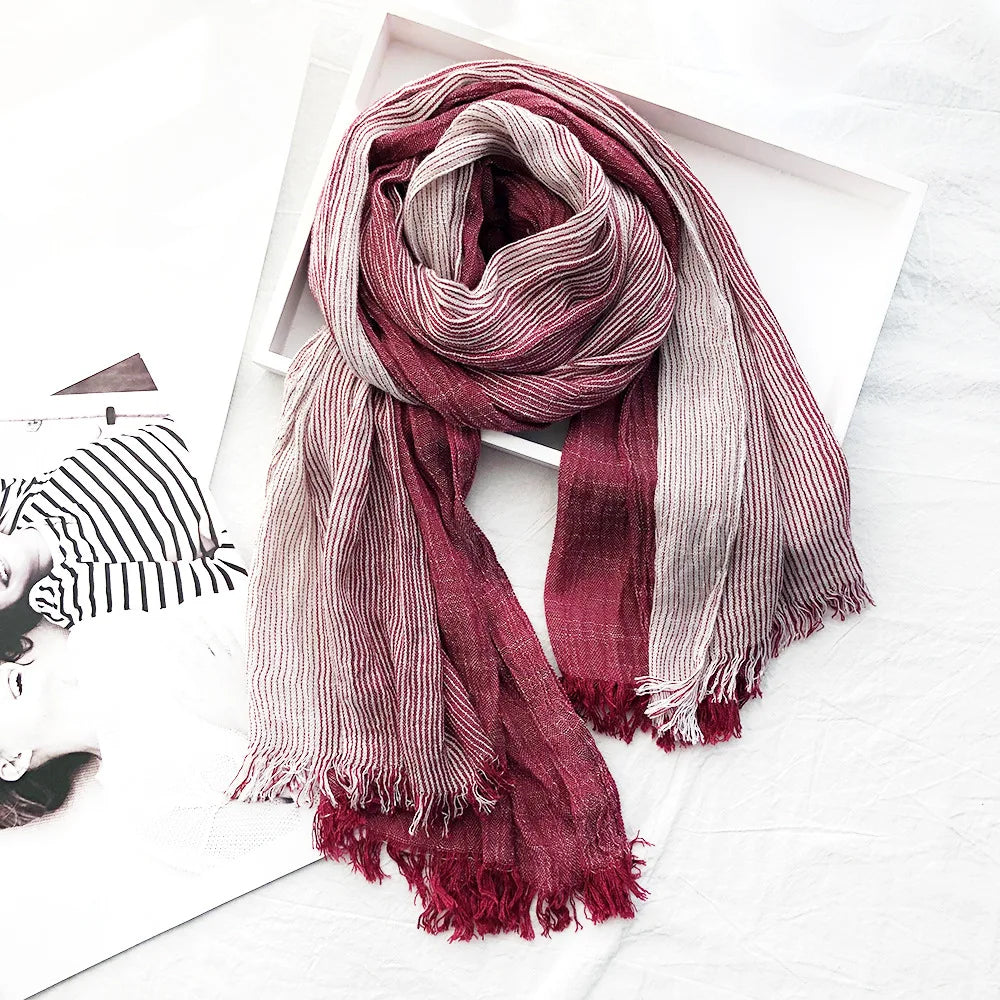 Heritage stripe linen scarf lightweight cotton-linen blend shawl with versatile drape for outdoor use