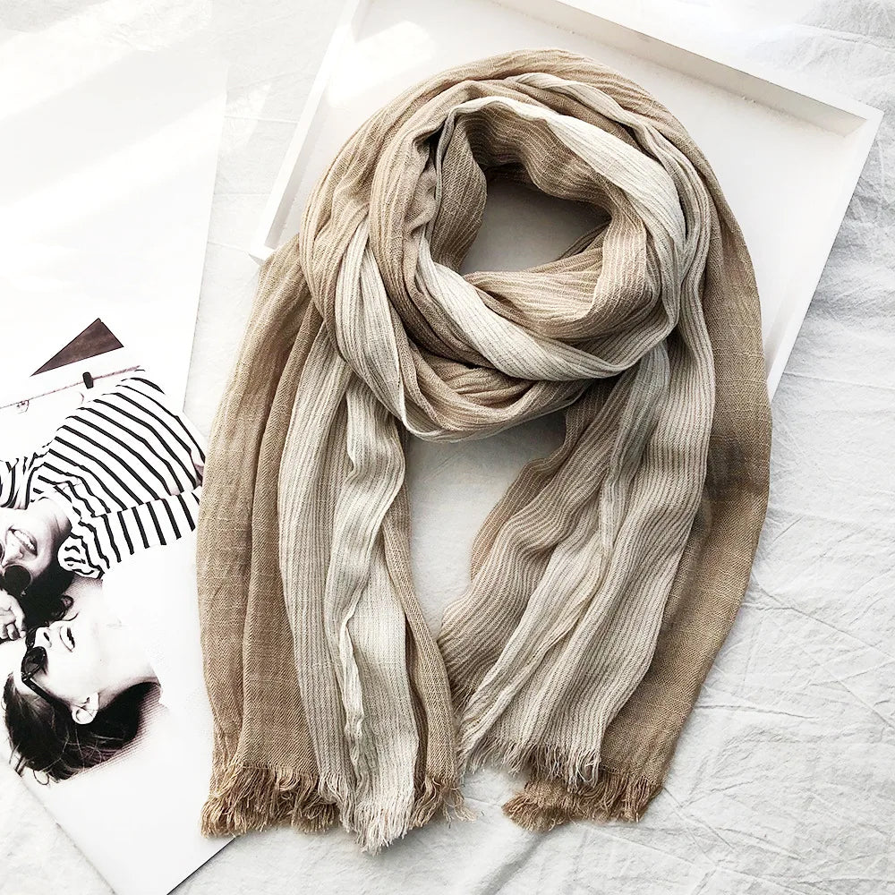 Heritage stripe linen scarf lightweight cotton-linen blend shawl with multicolor stripes for outdoor wear