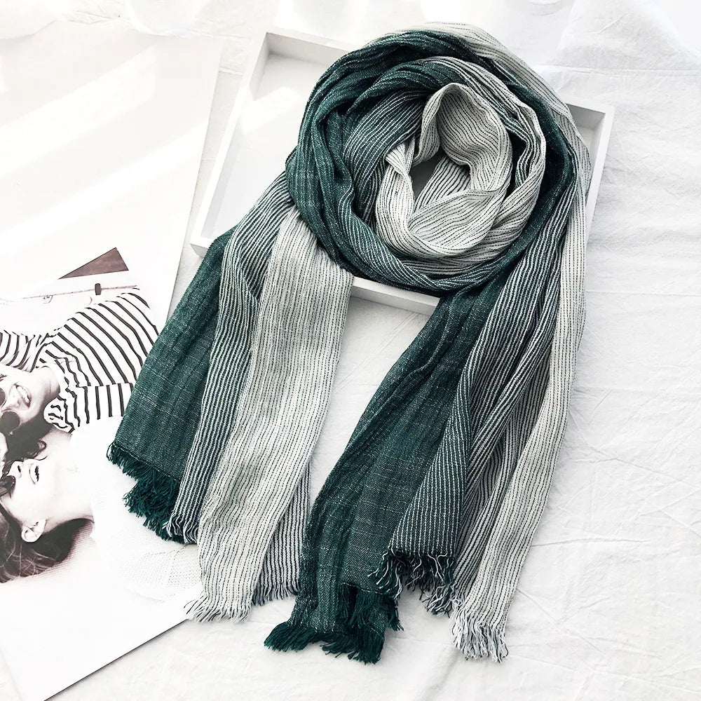 Heritage stripe linen scarf cotton-linen blend lightweight shawl with versatile drape for outdoor wear