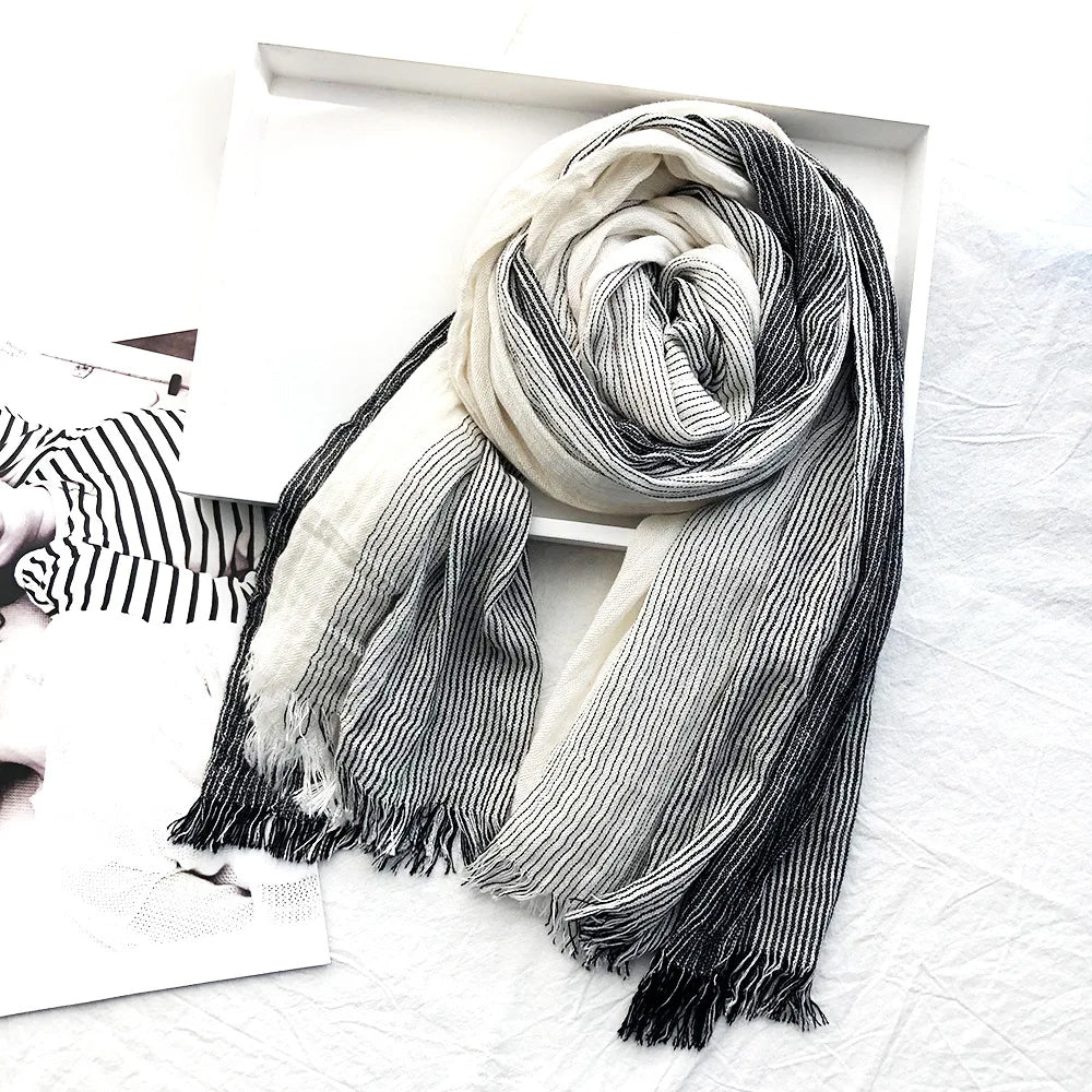 Heritage stripe linen scarf lightweight cotton-linen blend versatile shawl in multicolor stripes