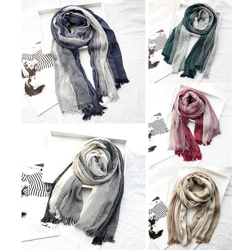 Heritage stripe linen scarf lightweight cotton-linen blend shawl with versatile drape for outdoor wear