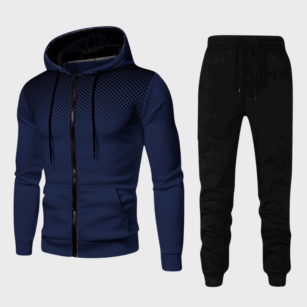 Men's gray casual tracksuit set zip-up hoodie tapered jogger pants sporty streetwear two-piece