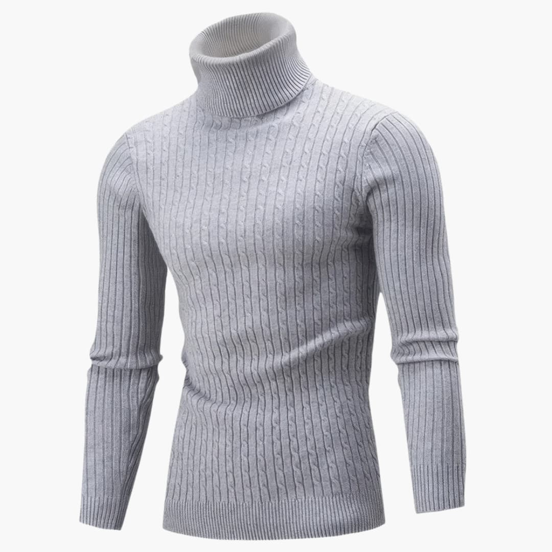 Men's slim fit ribbed turtleneck sweater with long sleeves and high neck for modern everyday wear