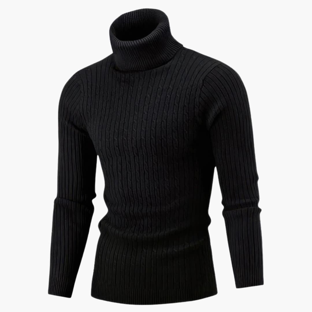 Men's slim fit ribbed turtleneck sweater with long sleeves and high neck for modern layering