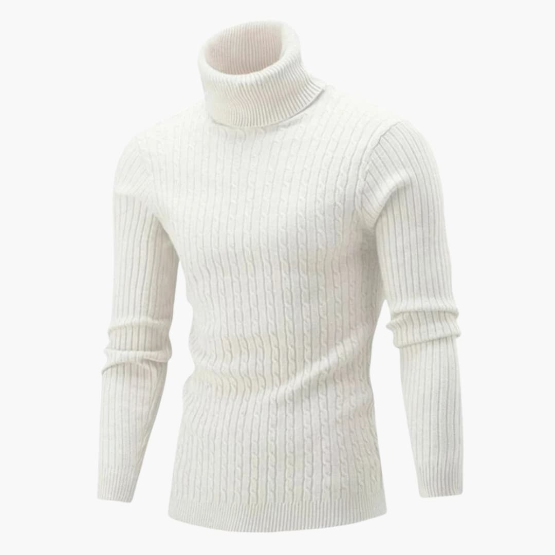 Men's slim fit ribbed turtleneck sweater with long sleeves and high neck for modern everyday wear
