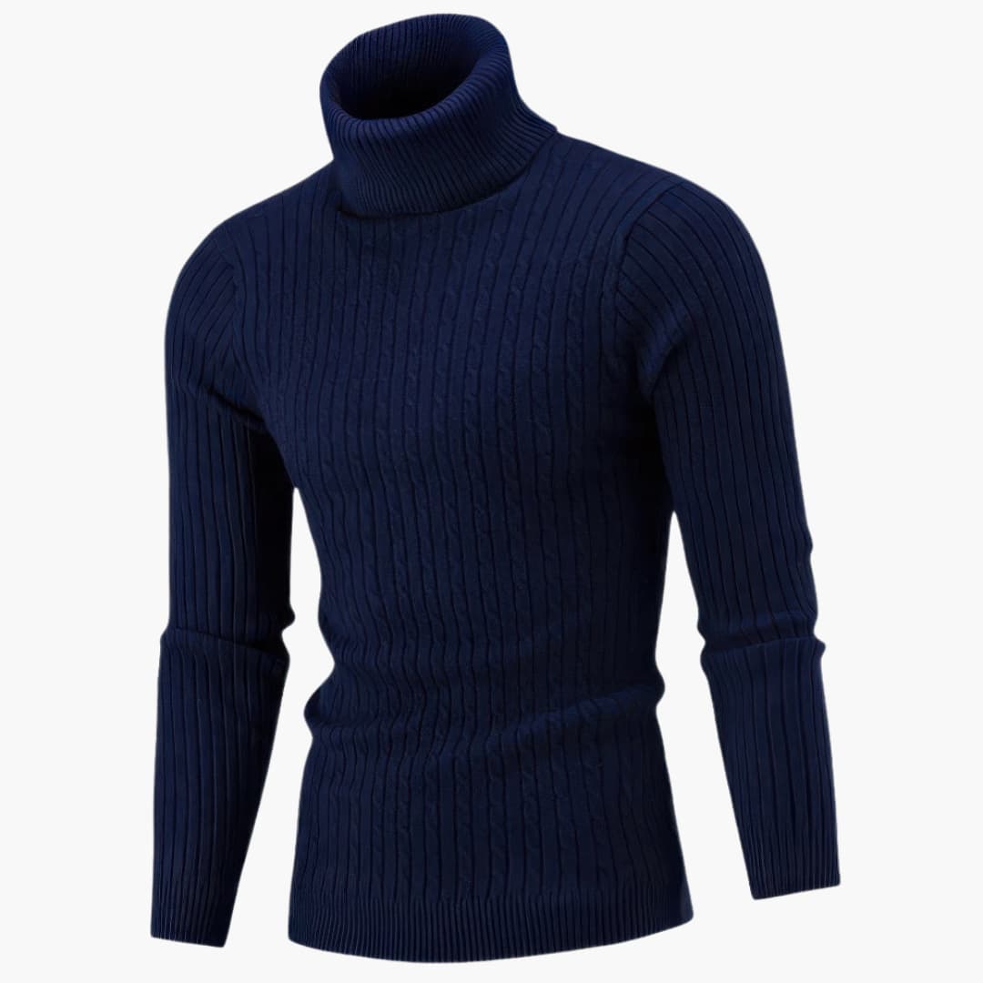 Men's slim fit ribbed turtleneck sweater with long sleeves and textured knit for everyday style