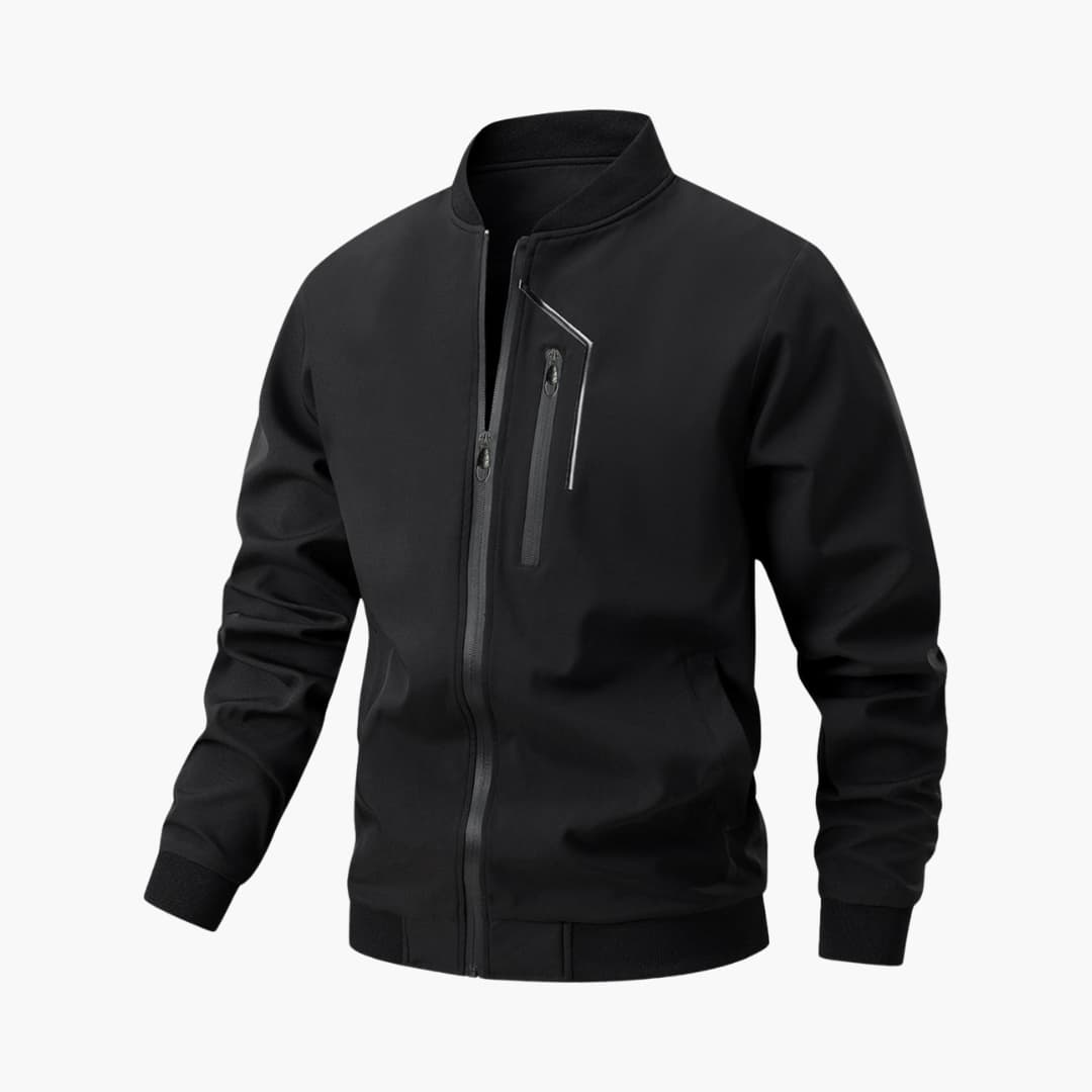 Men's bomber jacket full-zip stand collar with zipper pockets streamlined everyday casual style