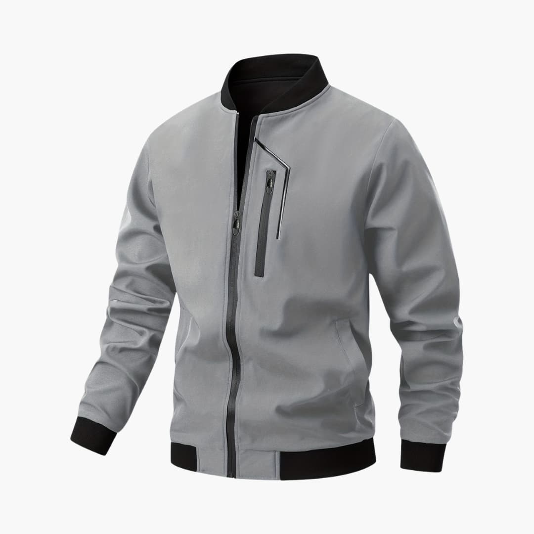 Men's bomber jacket full zip stand collar with zippered pockets streamlined casual everyday style