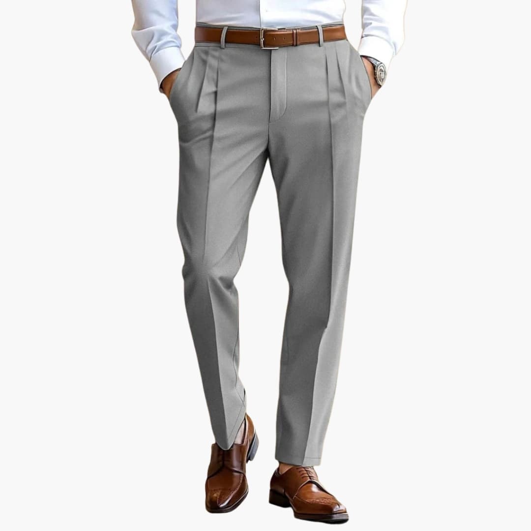 Men's pleated dress trousers with structured waistband straight-cut smart office style