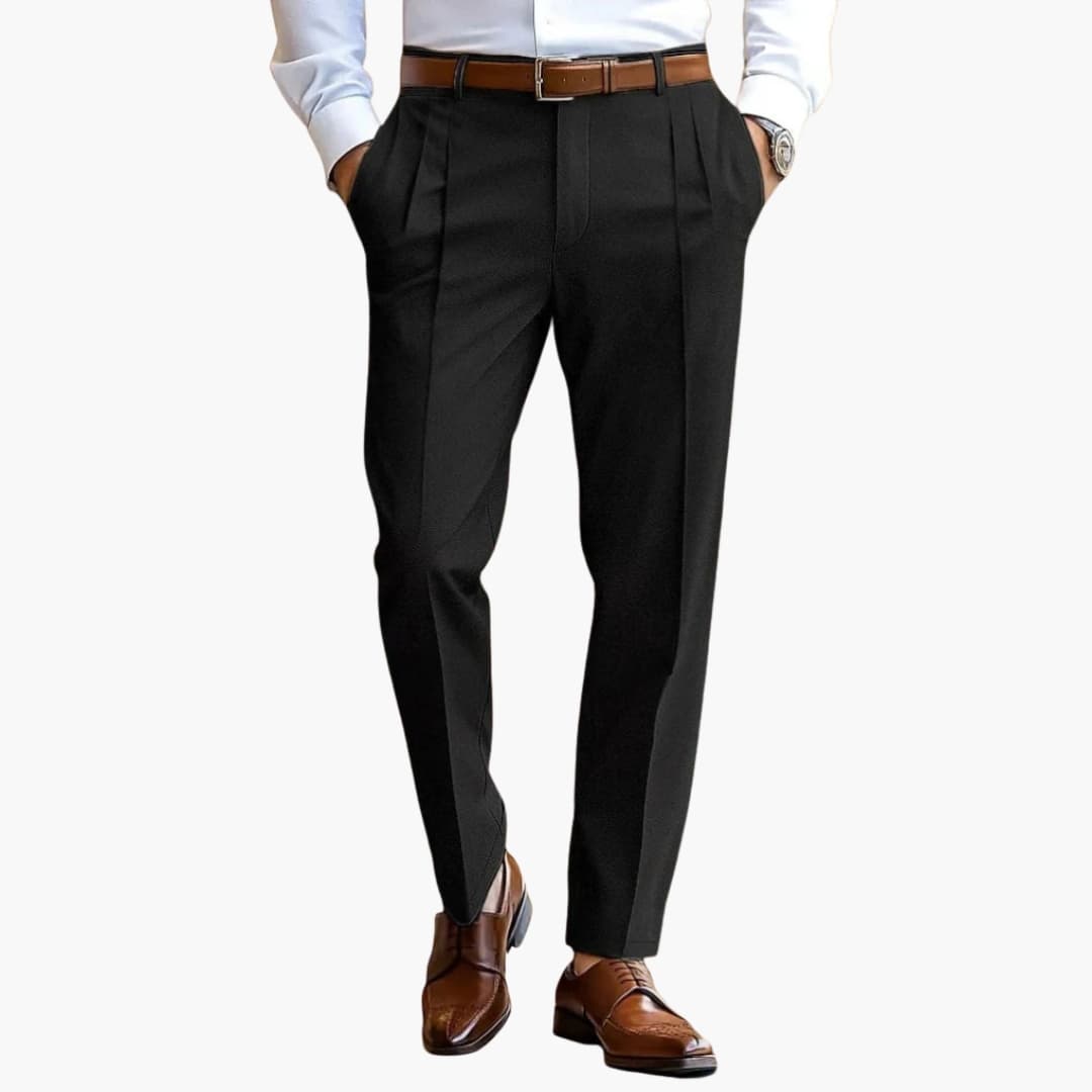 Men's pleated trousers with structured waistband, straight-cut smart office style with belt loops