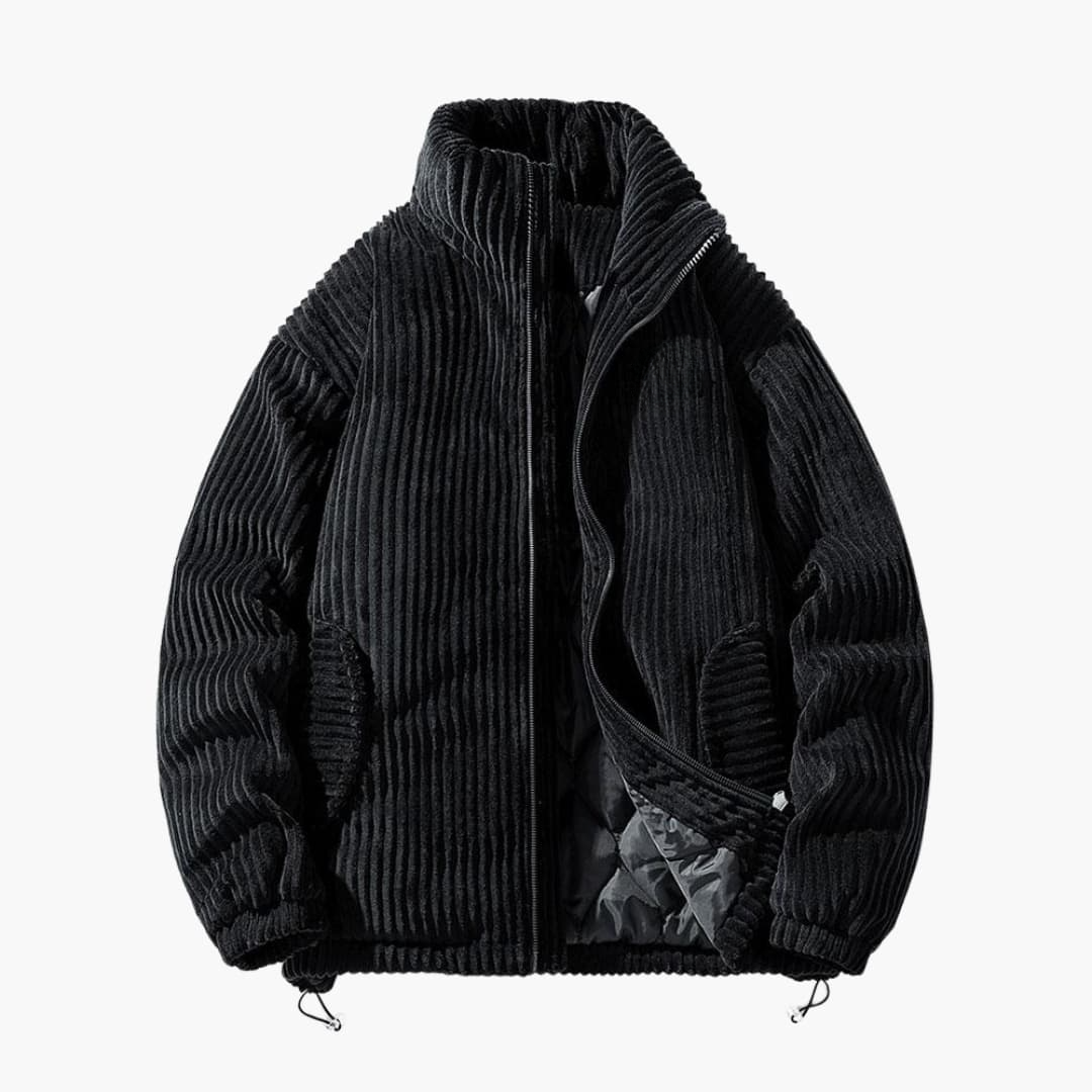 Men's brown corduroy jacket stand-up collar full-zip elastic cuffs casual everyday outerwear