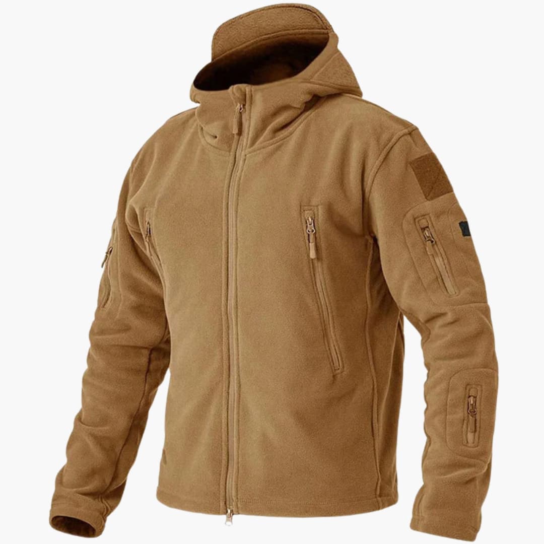 Men's cozy fleece jacket stand-up collar full-zip side pockets warm casual outerwear