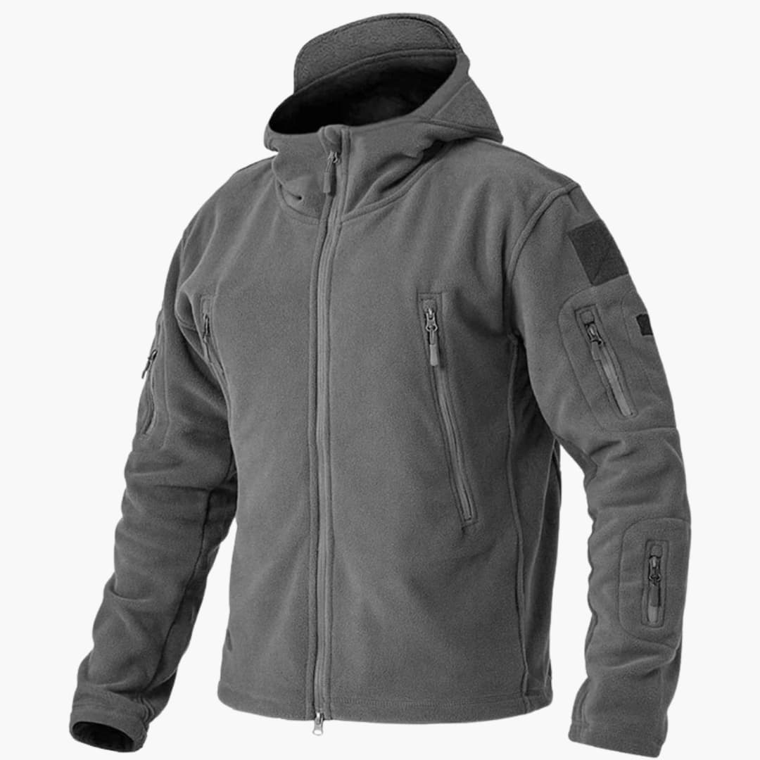 Men's fleece jacket stand-up collar full-zip side pockets cozy warm casual outerwear