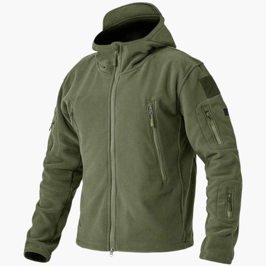 Men's cozy fleece jacket stand-up collar full-zip side pockets warm casual outerwear