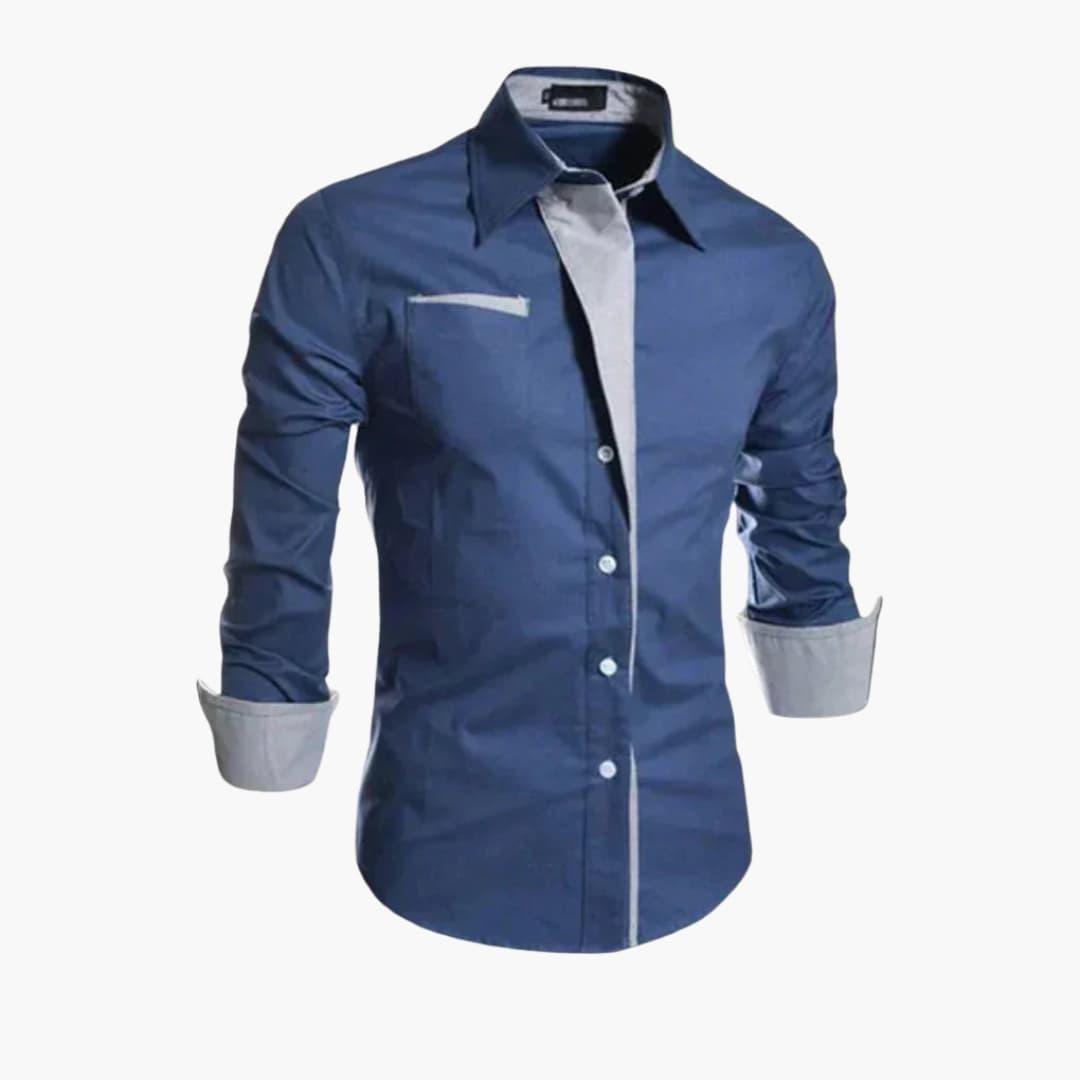Men's white pointed collar dress shirt with chest pocket, slim fit button-down for office and casual wear