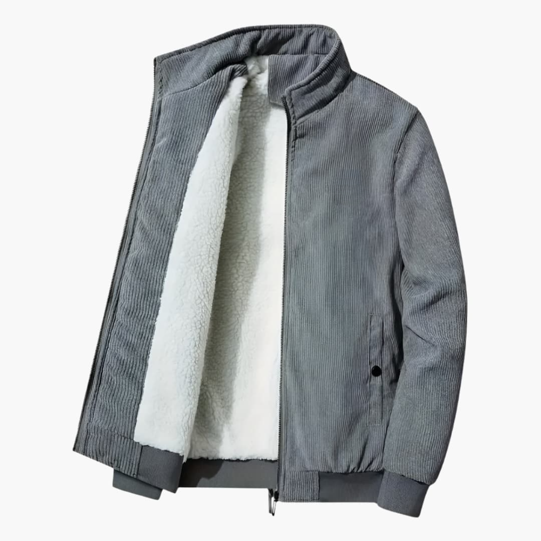 Men's premium corduroy jacket stand-up collar front zipper fully lined warm casual wear